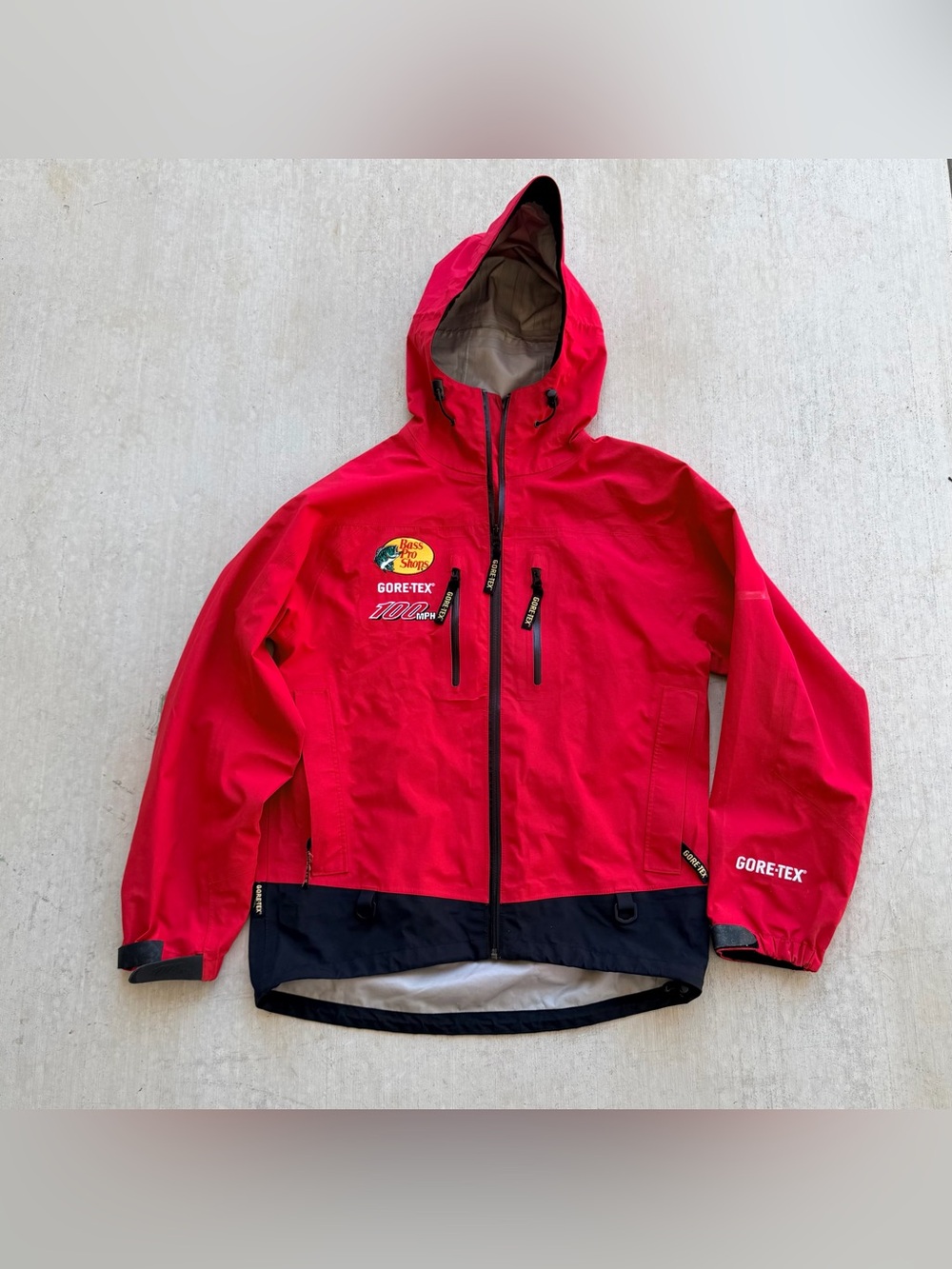 Bass Pro Shops Gore-Tex 100MPH Fishing Jacket Red Waterproof Mens Medium